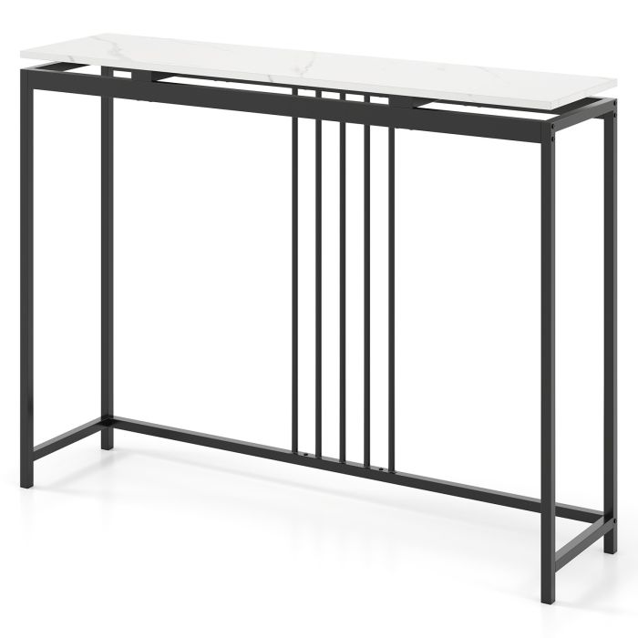 120cm Console Table Narrow Entryway Table with Faux Marble Tabletop-White