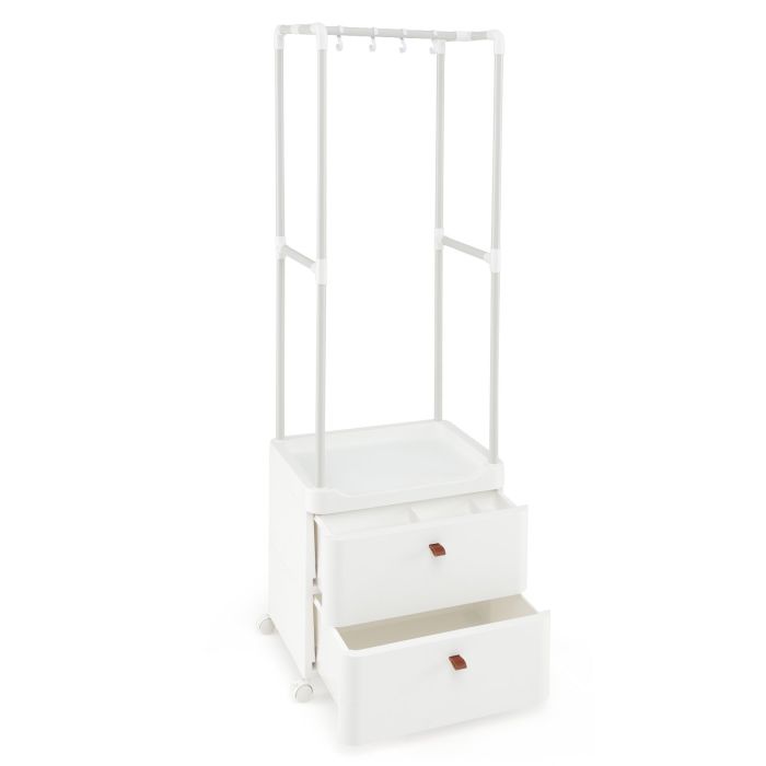 Garment Rack - Freestanding Heavy-duty Clothing Stand Dresser with Hanging Rod and Storage Shelves-White
