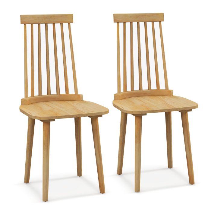 Dining Chair - Windsor Dining Chairs Set of 2 with Natural Rubber Wood Legs and Non-slip Foot Pads-Natural