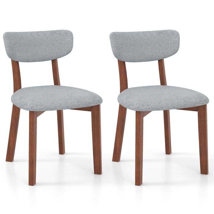 Dining Chair - Upholstered Mid-Back Chairs with Solid Rubber Wood Frame-Grey