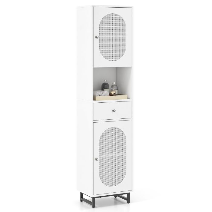 170cm Tall Bathroom Cabinet with 2 Doors and Open Compartment-White