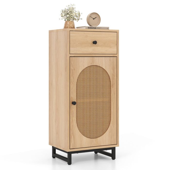 PE Rattan Storage Cabinet with Adjustable Foot Pads and Anti-toppling Kit-Natural