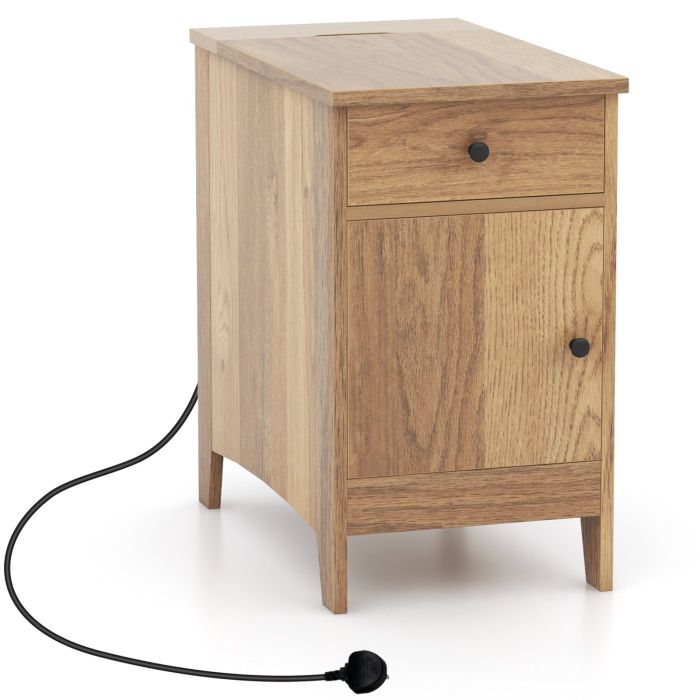 Side Table - End Table with Charging Station and USB Ports and Outlets-Natural