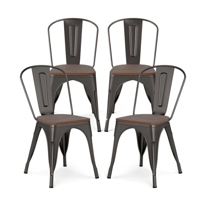 SIVA Metal Dining Chairs Set of 4 Stackable Kitchen Side Chairs-Gun
