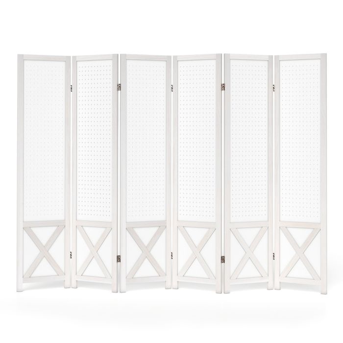 TARE 6-Panel Pegboard Room Divider with Solid Wood Frame and Metal Hinges