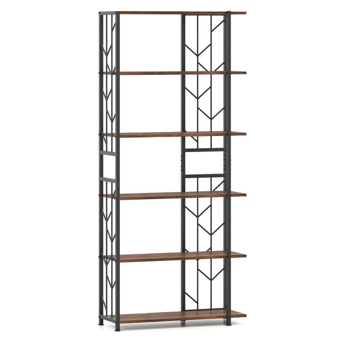 ELLTHORNE 6-Tier Modern Geometric Bookcase with Heavy-duty Metal Frame for Study-Rustic Brown