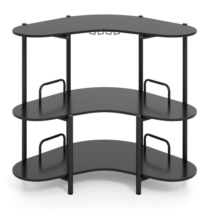 ENEN 3-Tier Home Bar Unit with Stemware Racks and Storage Shelves-Black