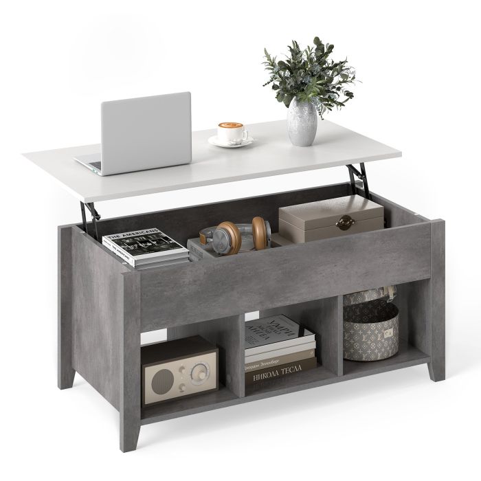 ELMCRESTOR Rising Center Coffee Table with Lift Top Hidden Compartment-Grey