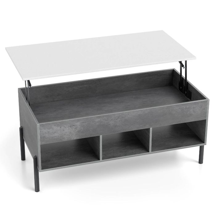 DRYTHORN Lift Top Coffee Table with Large Hidden Compartment and 3 Open Cubbies-Grey