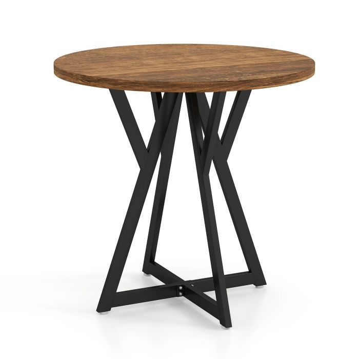ELSMAR 80cm Round Dining Table with Metal Pedestal Base and Adjustable Foot Pads-Rustic Brown