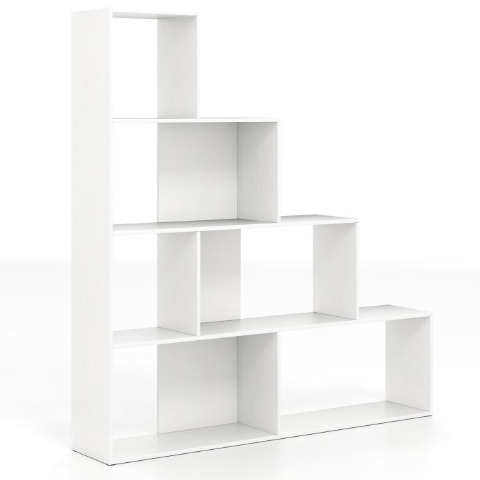 ELVRANNE 4-Tier Stepped Bookshelf Modern Ladder Bookcase with 6 Storage Cubes-White