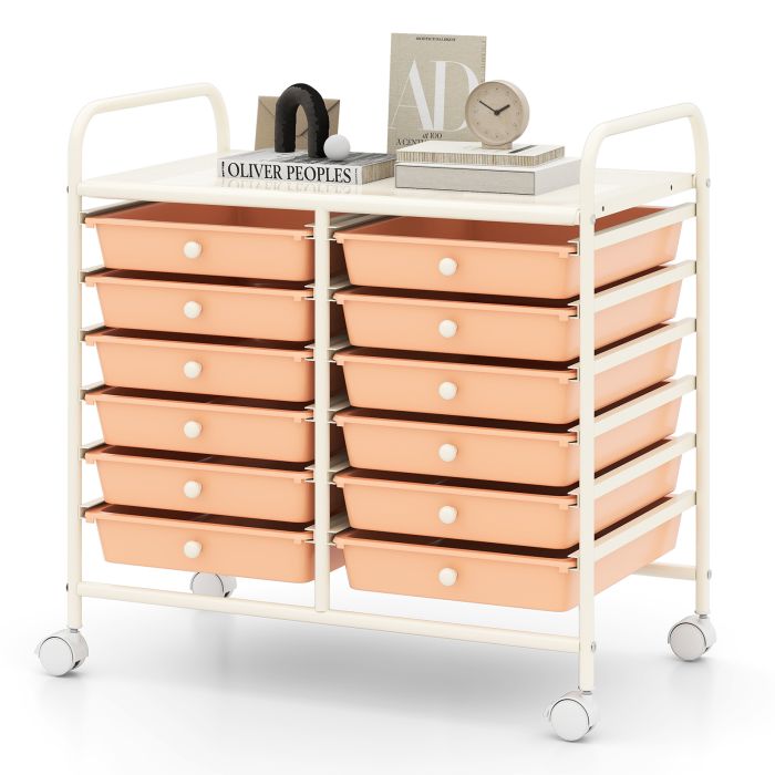 CAORSI Storage Rolling Cart with Drawer and Large Countertop Side Handles-Pink