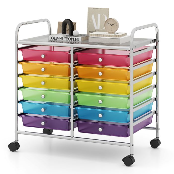 CAORSI Storage Rolling Cart with Drawer and Large Countertop Side Handles-Colourful