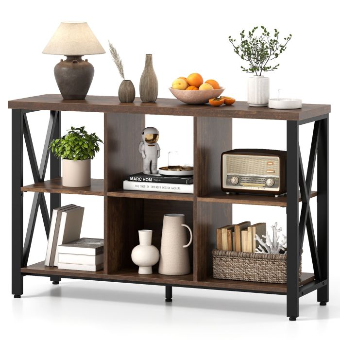 ERVANTON 6-Cube Storage Organizer 120CM Wide Bookshelf with Open Compartments-Rustic Brown