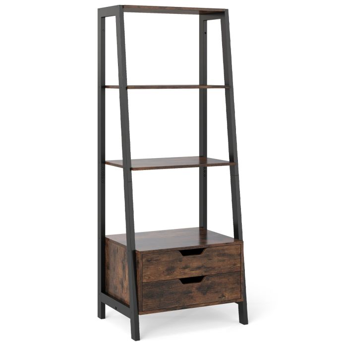 ESTLORN Ladder Bookshelf Tall Freestanding Display Rack with Storage-Rustic Brown