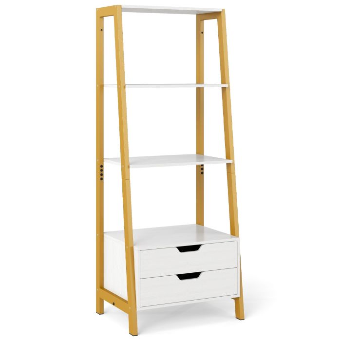 ESTLORN Ladder Bookshelf Tall Freestanding Display Rack with Storage-White