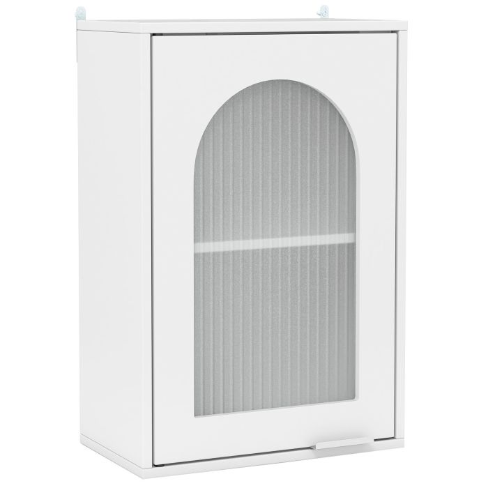 Bathroom Wall Cabinet with Tempered Glass Door and Adjustable Shelf-White