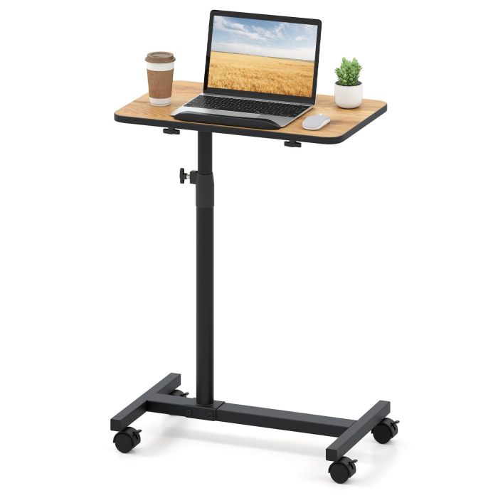 TRENVIX Overbed Table Tilting Bedside Table with Lockable Wheels Adjustable Height-Brown