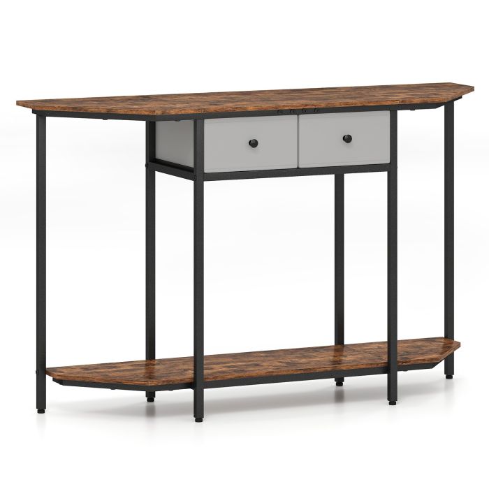 130 CM Console Table 2-Tier Entryway Table with Open Storage Shelf & 2 Drawers-Rustic Brown