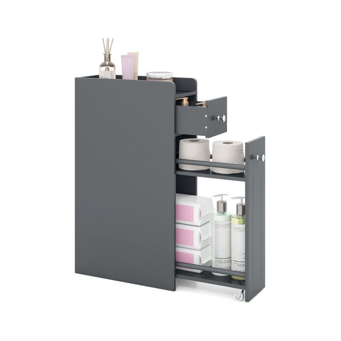FERLYN Small Bathroom Storage Cabinet 4-Tier Narrow Toilet Side Storage Cabinet with Slide Out Drawers on Casters-Grey