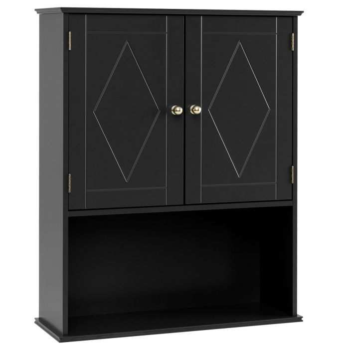 GARWYNNE Bathroom Wall Cabinet with Open Shelf and Adjustable Shelf-Black