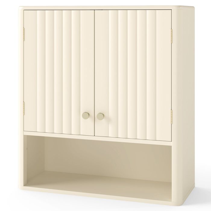 GLENSHIRE Fluted Bathroom Wall Cabinet Modern Double Door Medicine Cabinet-Beige