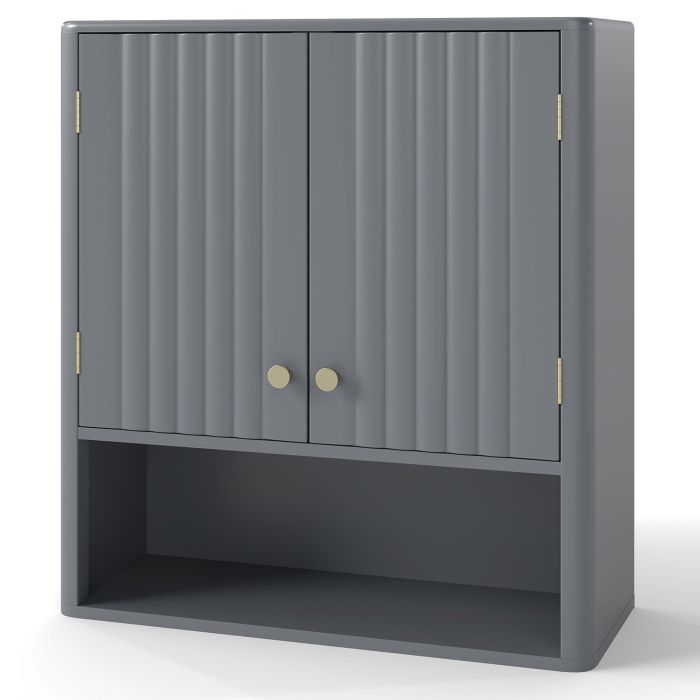 GLENSHIRE Fluted Bathroom Wall Cabinet Modern Double Door Medicine Cabinet-Grey