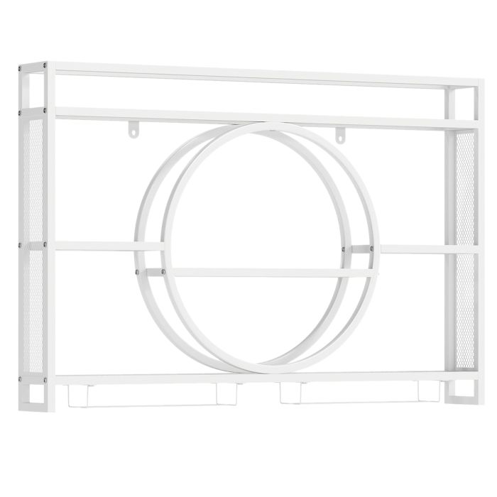 UVENA Wall Mounted Wine Rack 5-Tier with Glass Holder-White
