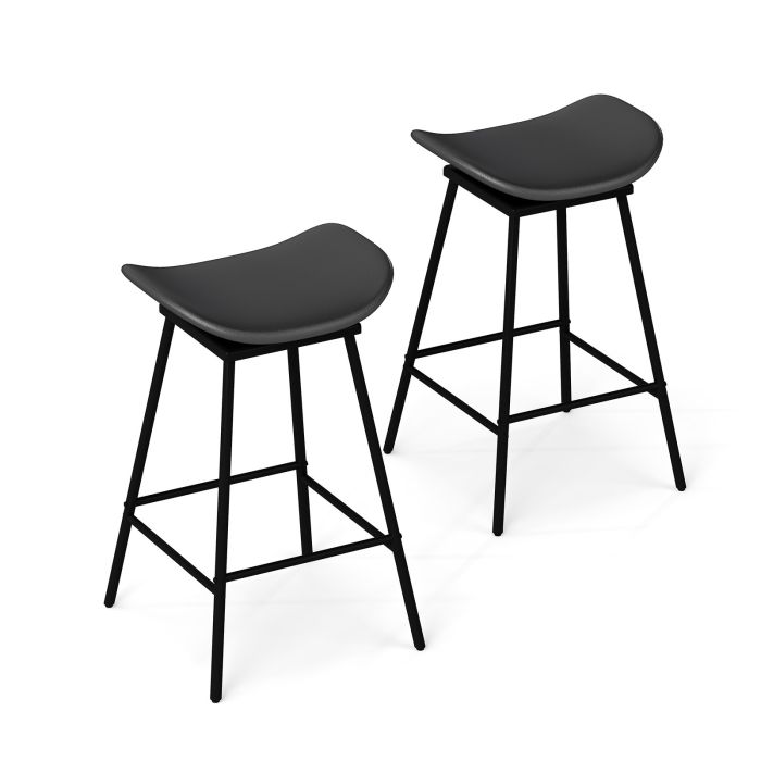 GREYLAN Swivel Barstools Set of 2 with Padded Saddle Seat and Footrest-Black