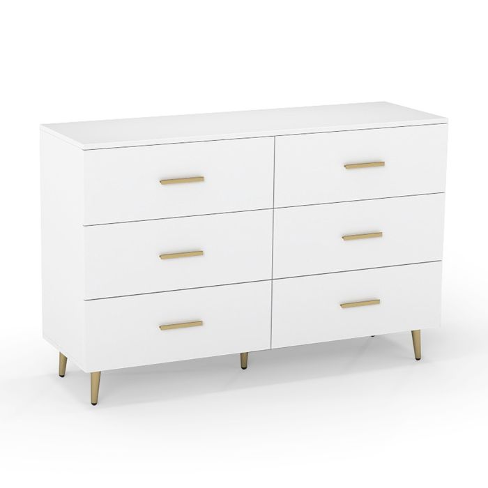 ALWIN White Chest of Drawers - Large-sized, 6 Drawers, Double