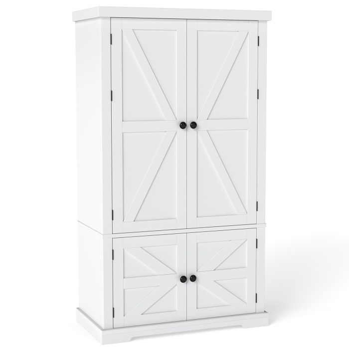 139cm Pantry Cabinet with 4 Doors and 6 Door Shelves-White