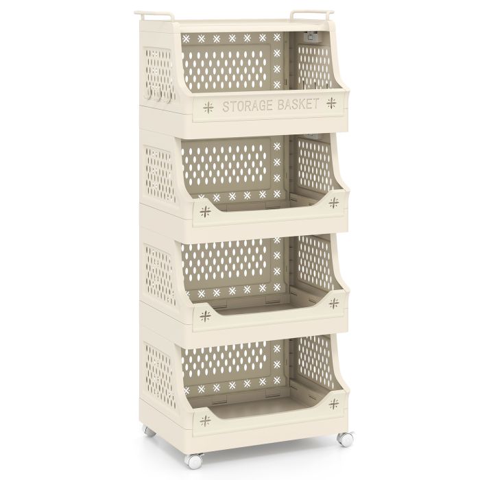 FYNEX 5-Tier Rolling Laundry Basket with Wheels & Handles-Beige