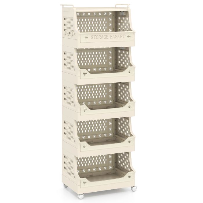 FYNEX 6-Tier Rolling Laundry Basket with Wheels & Handles-Beige