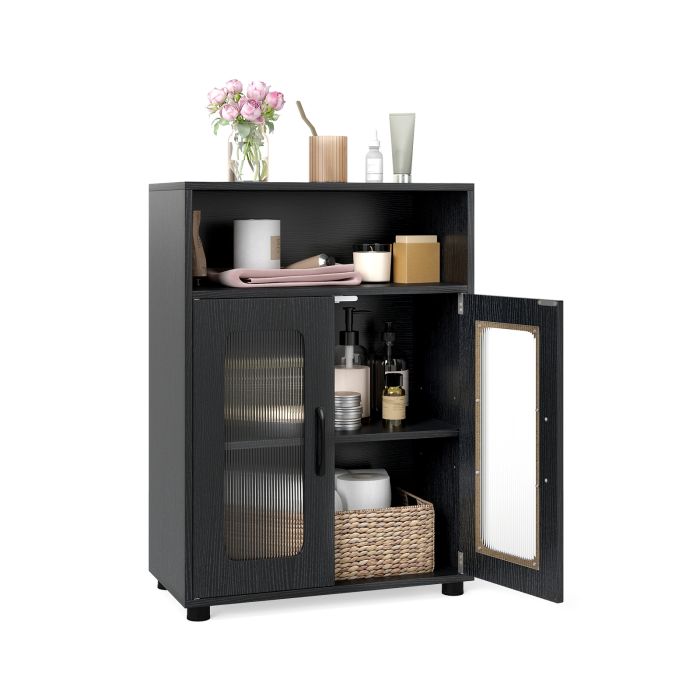 LUVON Bathroom Cabinet with 2 Doors & Adjustable Shelf-Black