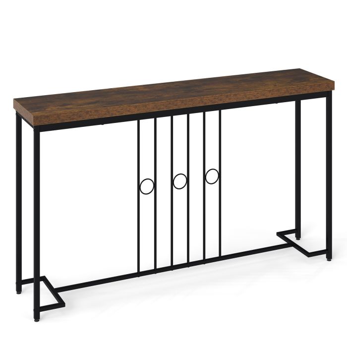 140cm Narrow Console Table with H-Frame Base-Rustic Brown