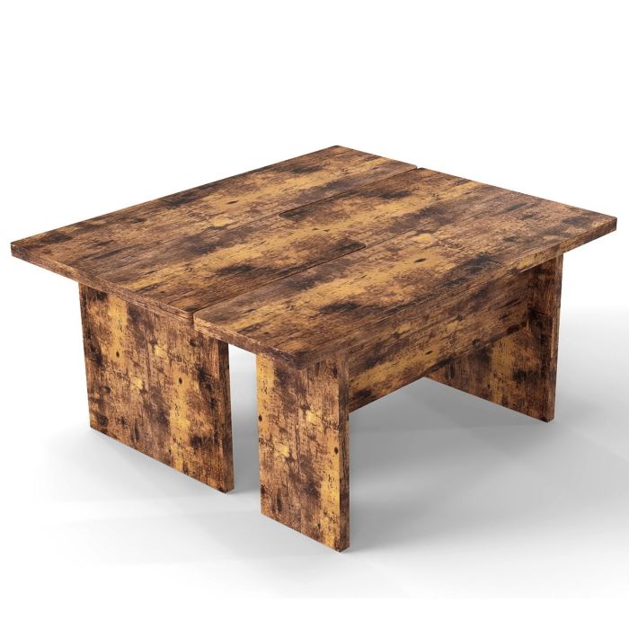 GREYLOCK Modular Coffee Table Set of 2 L Shaped Center Tables for Small Space-Rustic Brown