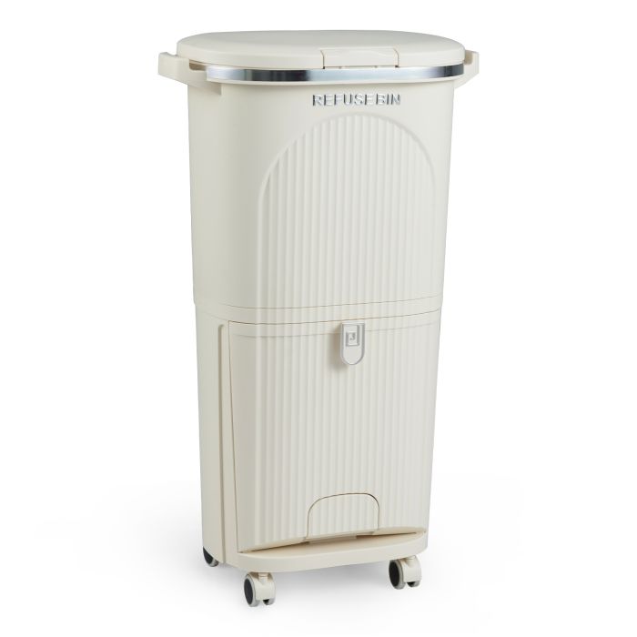 ORYX 38L Kitchen Trash Can Sorting Garbage Bin with Lid 2 Detachable Buckets-Beige