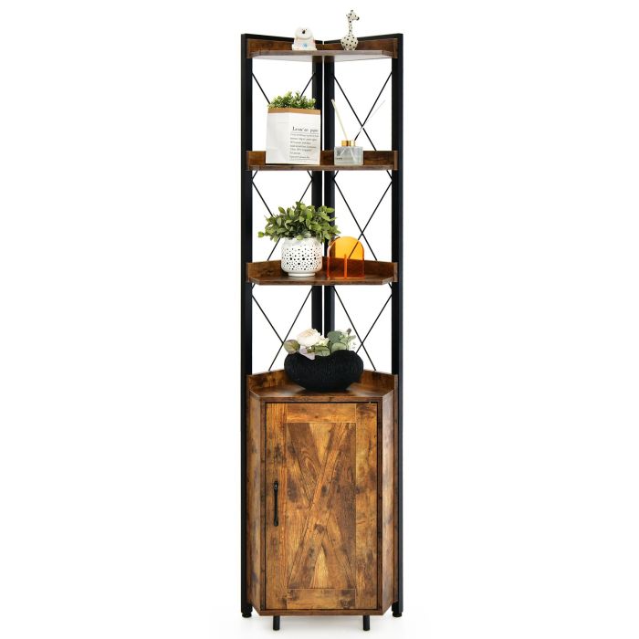 Display Rack - 6-Tier Industrial Corner Storage Shelf with Adjustable Shelf-Rustic Brown