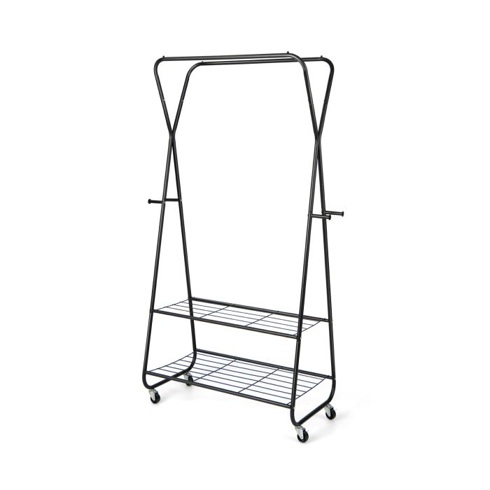 Rolling Clothing Rack on Wheels with Double Hanging Rods and 2 Shelves-Black