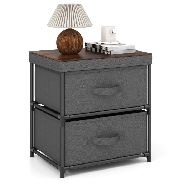 2-Drawer Nightstand Bedside Table with Removable Lid for Bedroom, Living Room-Grey