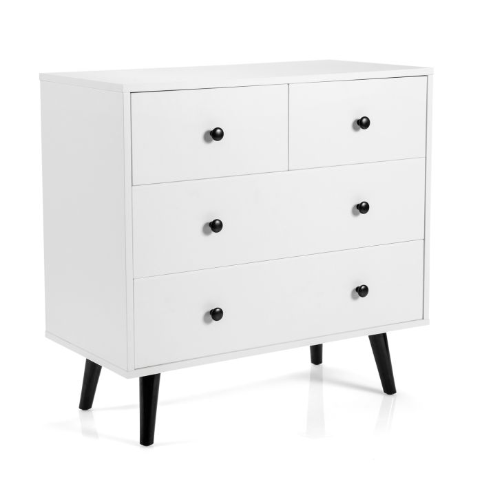 GRAHAM White Chest of Drawers - Medium-sized, 4 Drawers