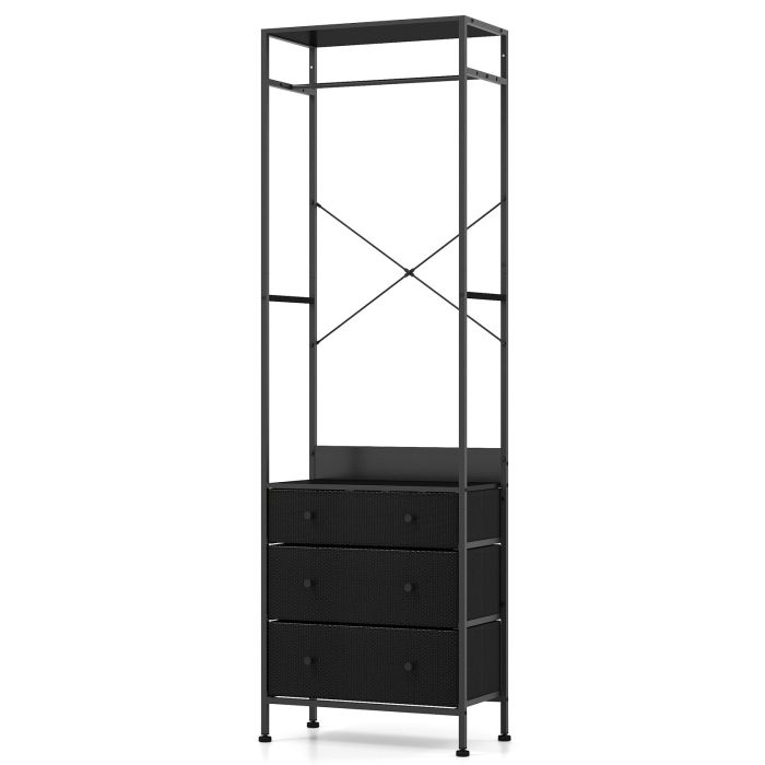ENVILY Freestanding Closet Organizer Clothes Rack with Drawers-Black