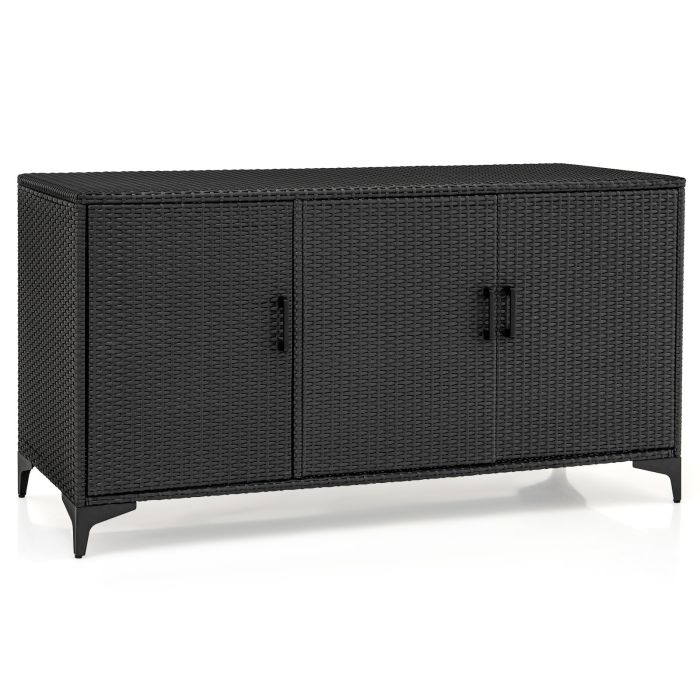 Garden Storage - 318 L Patio Wicker Storage Cabinet Deck Box with Removable Shelves-Black