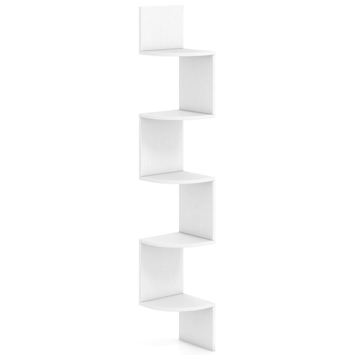 HALVIX 5-Tier Corner Shelf Wall Mount Floating Corner Bookshelf Corner Ladder Shelf-White