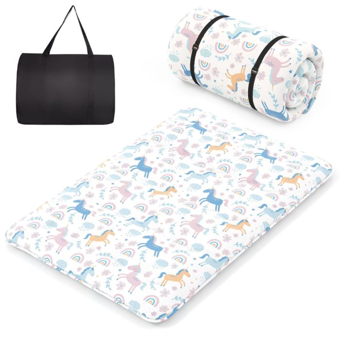 COREAR Japanese Floor Mattress with Washable Cover and Carry Bag-Rainbow-Compact Double