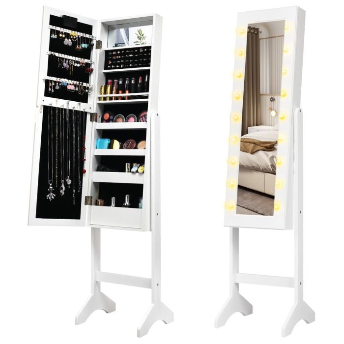 REEL Standing Jewellery Organiser Cabinet with Adjustable Mirror 18 LEDs-White