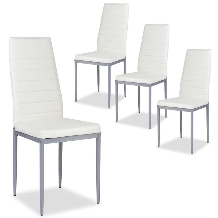 Dining Chair - Set of 4 Armless Upholstered Dining Chairs with High Back-White
