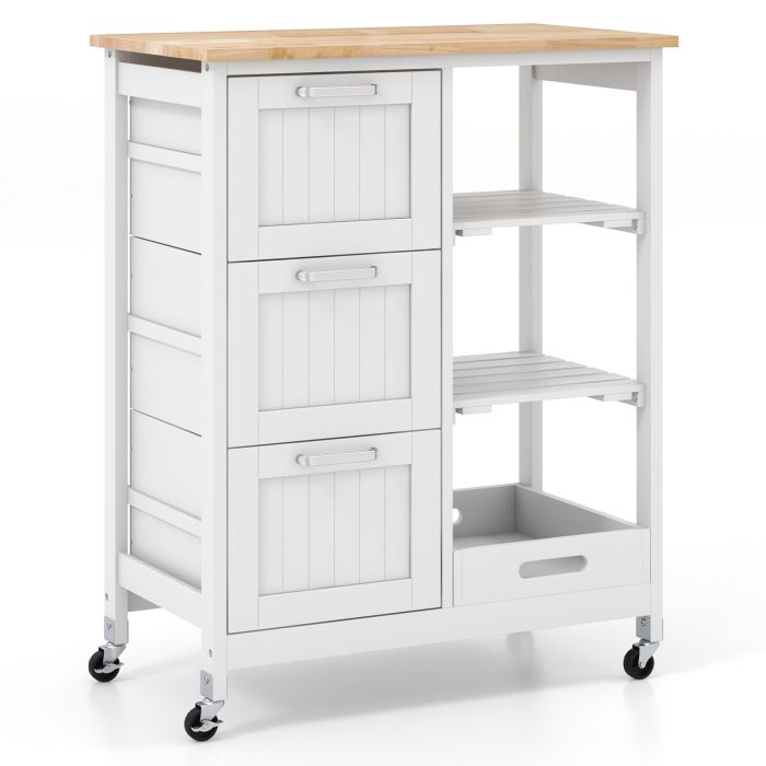 INXO Kitchen Island Rolling Cart Utility Cart on Lockable Wheels with 3 Drawers-White