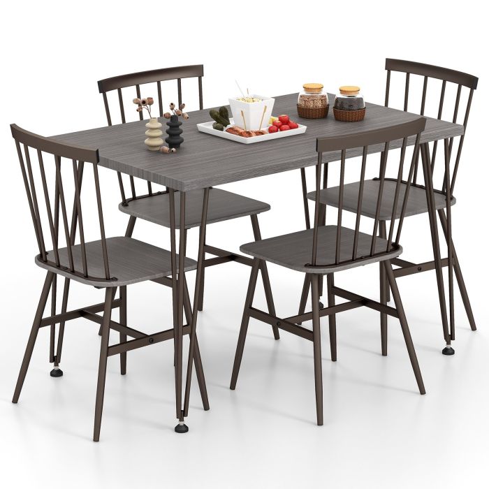 Dining Table Set - 5-Piece Dining Table Set for 4 with Swivel Feet for Living Room-Grey