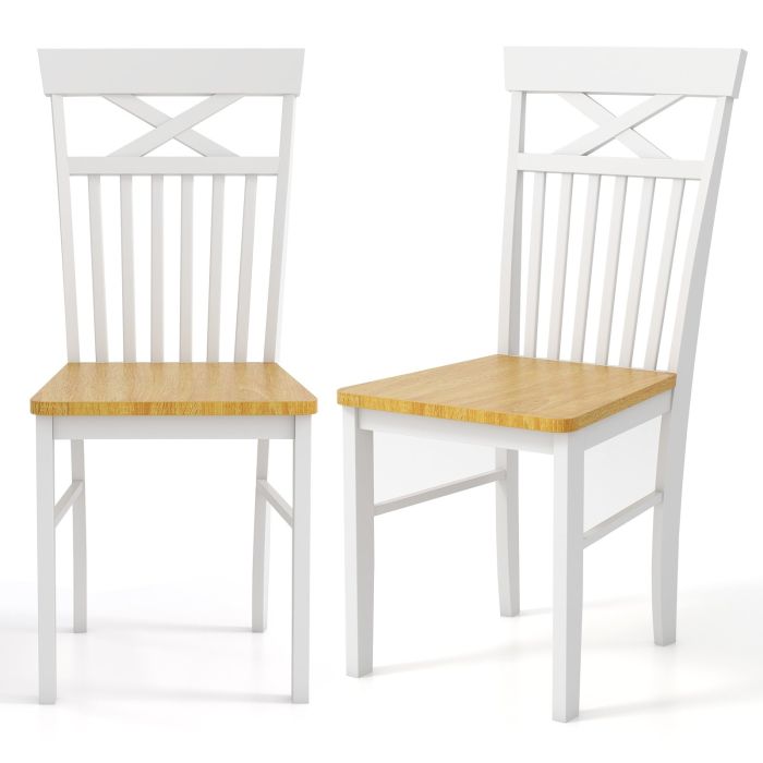 Farmhouse Dining Chair Set of 2 Wooden Kitchen Chair with Rubber Wood Frame-Natural